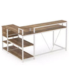 Bureau d'angle en L avec support pour écran, tiroirs et étagères de rangement