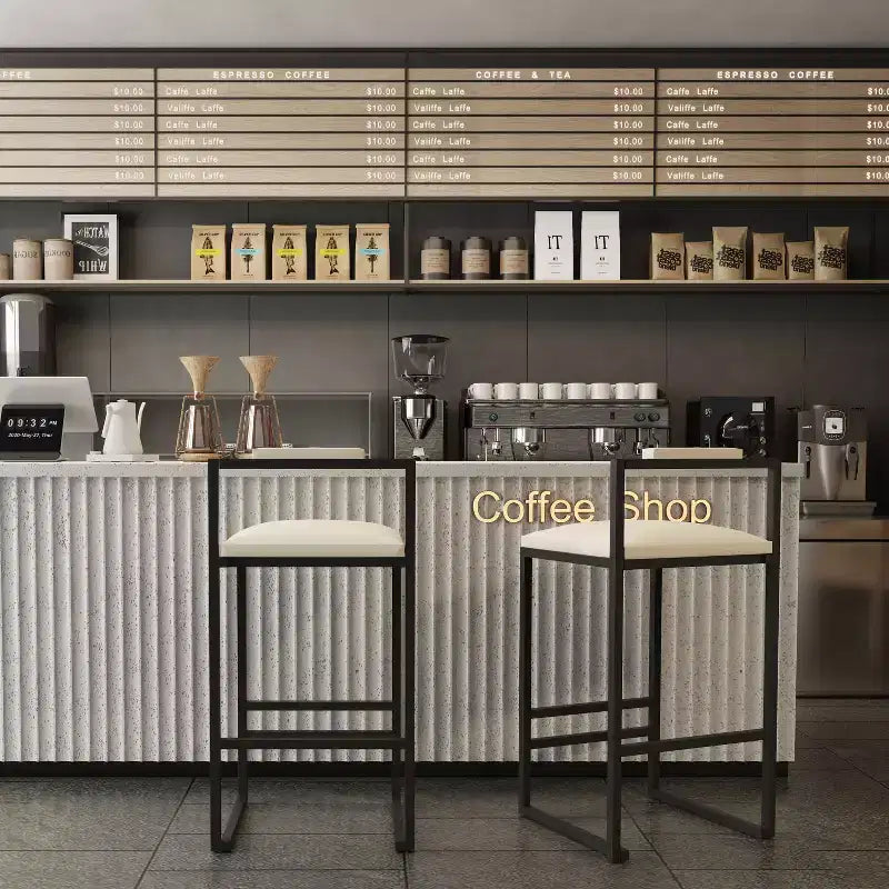Lot de 2 tabourets de bar, revêtement en similicuir, cadre en métal, hauteur comptoir pour îlot de cuisine, beige