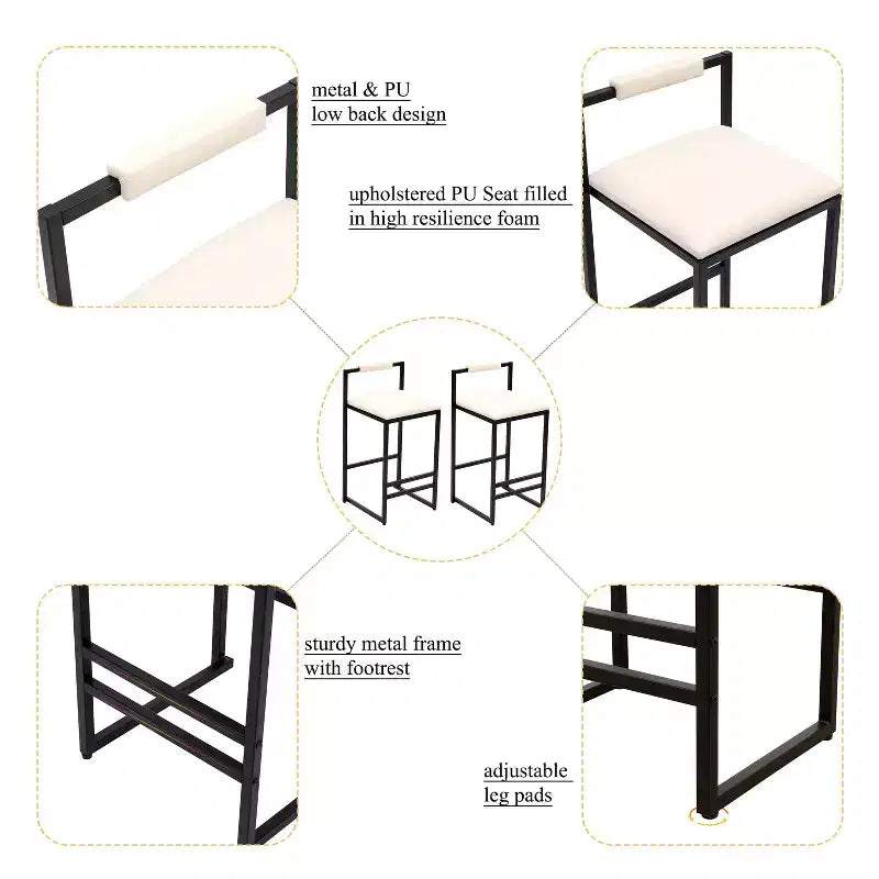 Lot de 2 tabourets de bar, revêtement en similicuir, cadre en métal, hauteur comptoir pour îlot de cuisine, beige