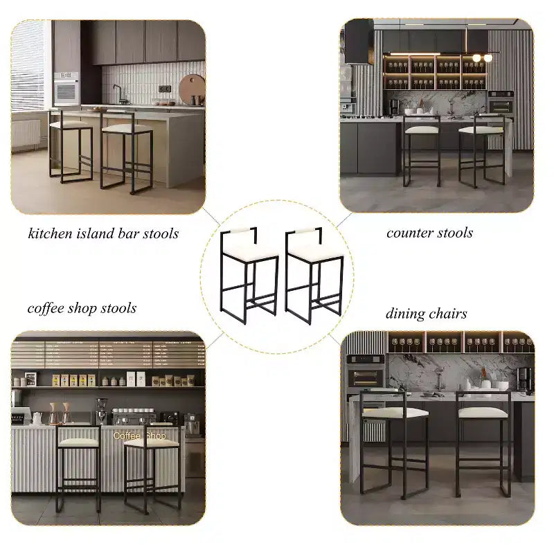 Lot de 2 tabourets de bar, revêtement en similicuir, cadre en métal, hauteur comptoir pour îlot de cuisine, beige