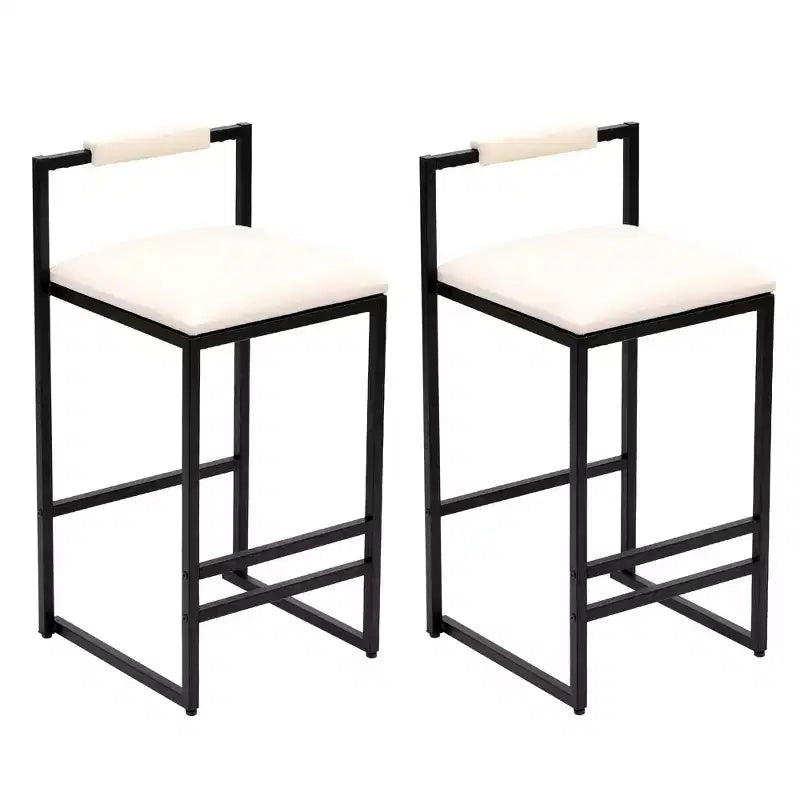 Lot de 2 tabourets de bar, revêtement en similicuir, cadre en métal, hauteur comptoir pour îlot de cuisine, beige