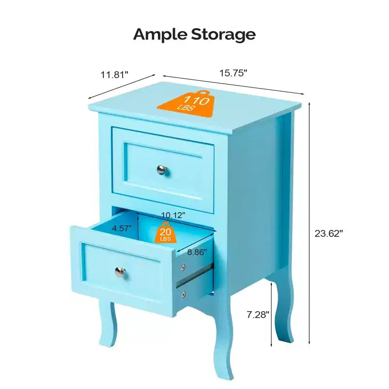 Table de chevet avec 2 tiroirs, Tables de nuit pour chambres, Petite table de chevet/Table de chevet blanche avec tiroirs pour petits espaces