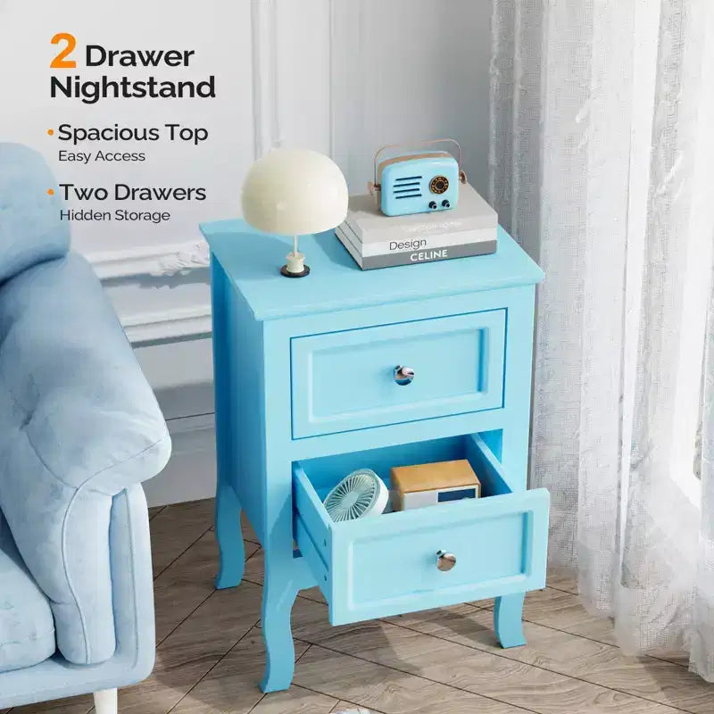Table de chevet avec 2 tiroirs, Tables de nuit pour chambres, Petite table de chevet/Table de chevet blanche avec tiroirs pour petits espaces