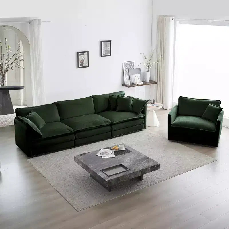 Ensemble 3 Pièces Canapé 3 Places Canapé Modulable Profond pour Salon Chenille Verte