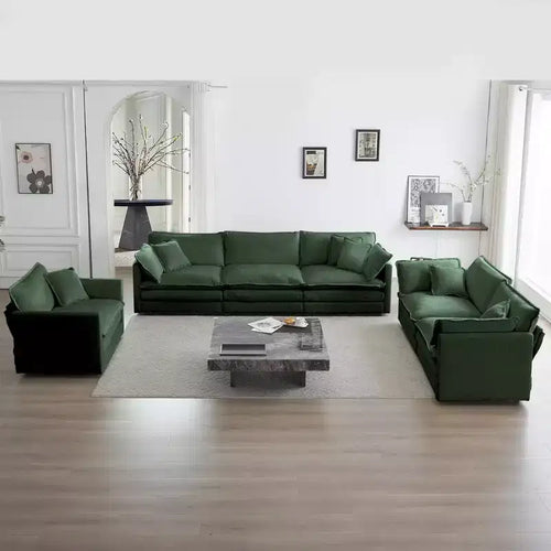 3 Piece Set 3 Seat Sofa Extra Deep Seat Sectional Sofa for Living Room Green Chenille