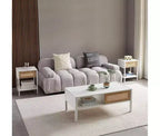 Table Basse Rectangulaire de Salon, Meuble d'appoint en Bois avec Porte Coulissante, Étagère de Rangement Ouverte et Pieds en Métal, pour Canapé et Salon