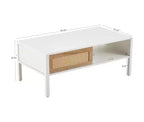 Table Basse Rectangulaire de Salon, Meuble d'appoint en Bois avec Porte Coulissante, Étagère de Rangement Ouverte et Pieds en Métal, pour Canapé et Salon