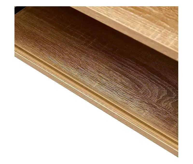 Table Basse Rectangulaire de Salon, Meuble d'appoint en Bois avec Porte Coulissante, Étagère de Rangement Ouverte et Pieds en Métal, pour Canapé et Salon