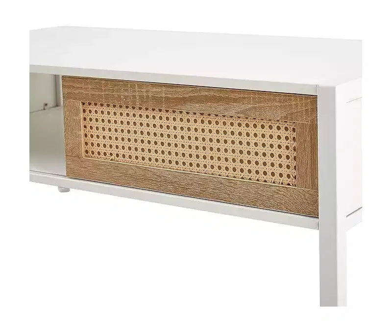 Table Basse Rectangulaire de Salon, Meuble d'appoint en Bois avec Porte Coulissante, Étagère de Rangement Ouverte et Pieds en Métal, pour Canapé et Salon