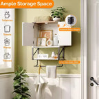 Armoire murale de salle de bain avec porte-serviettes, petite armoire à pharmacie de style rustique pour rangement au-dessus des toilettes, blanc et marron