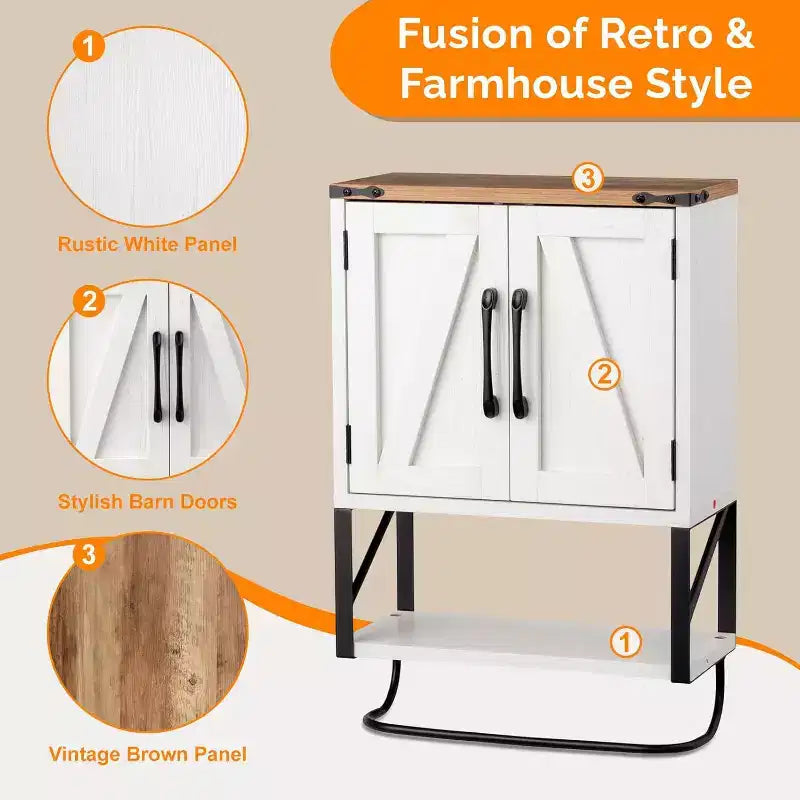 Armoire murale de salle de bain avec porte-serviettes, petite armoire à pharmacie de style rustique pour rangement au-dessus des toilettes, blanc et marron