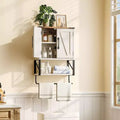 Armoire murale de salle de bain avec porte-serviettes, petite armoire à pharmacie de style rustique pour rangement au-dessus des toilettes, blanc et marron