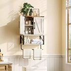 Armoire murale de salle de bain avec porte-serviettes, petite armoire à pharmacie de style rustique pour rangement au-dessus des toilettes, blanc et marron