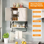 Armoire murale de salle de bain avec porte-serviettes, petite armoire à pharmacie de style rustique pour rangement au-dessus des toilettes, blanc et marron