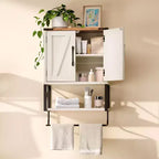 Armoire murale de salle de bain avec porte-serviettes, petite armoire à pharmacie de style rustique pour rangement au-dessus des toilettes, blanc et marron
