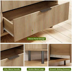 Commode cannelée à 3 tiroirs, large commode en bois, organisateur de tiroirs avec pieds en métal et dispositif anti-basculement