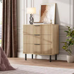 Commode cannelée à 3 tiroirs, large commode en bois, organisateur de tiroirs avec pieds en métal et dispositif anti-basculement