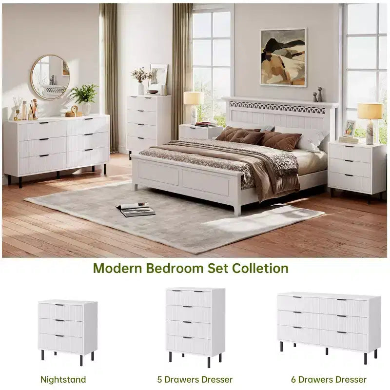 Commode cannelée à 3 tiroirs, large commode en bois, organisateur de tiroirs avec pieds en métal et dispositif anti-basculement