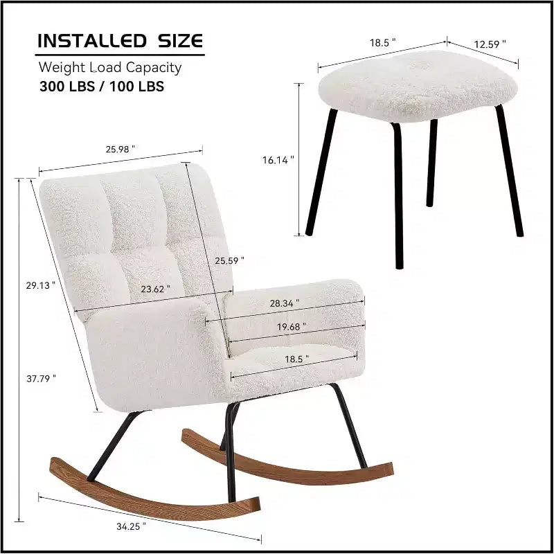 Fauteuil à bascule, fauteuil inclinable ergonomique avec dossier haut et accoudoirs, canapé simple rembourré pour salon, chambre à coucher et chambre d'enfant