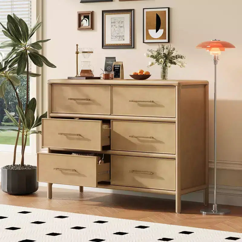 Buffet bas Citlali 48 po en acacia avec 6 tiroirs, de style rétro
