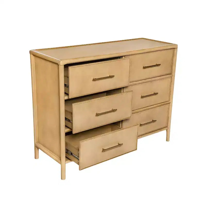 Buffet bas Citlali 48 po en acacia avec 6 tiroirs, de style rétro