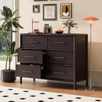 Buffet bas Citlali 48 po en acacia avec 6 tiroirs, de style rétro