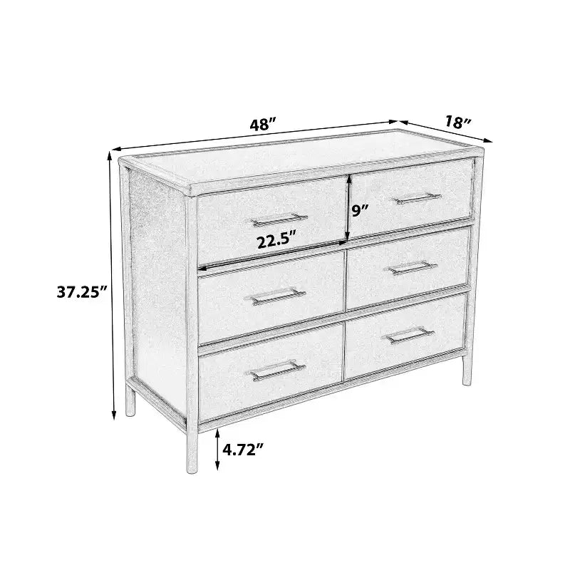 Buffet bas Citlali 48 po en acacia avec 6 tiroirs, de style rétro
