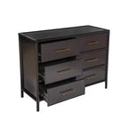 Buffet bas Citlali 48 po en acacia avec 6 tiroirs, de style rétro