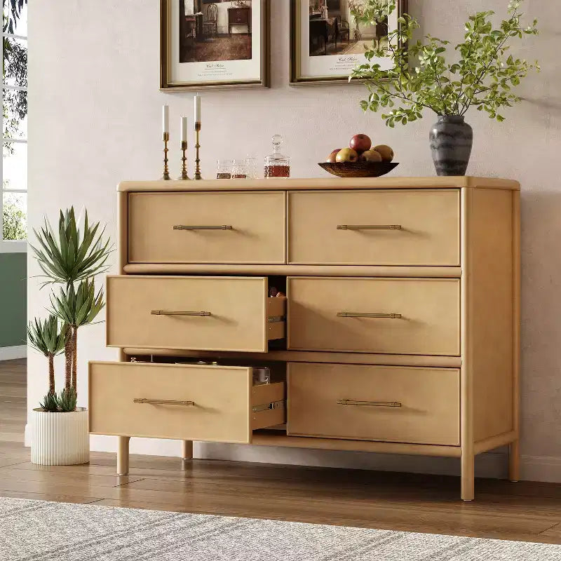 Buffet bas Citlali 48 po en acacia avec 6 tiroirs, de style rétro