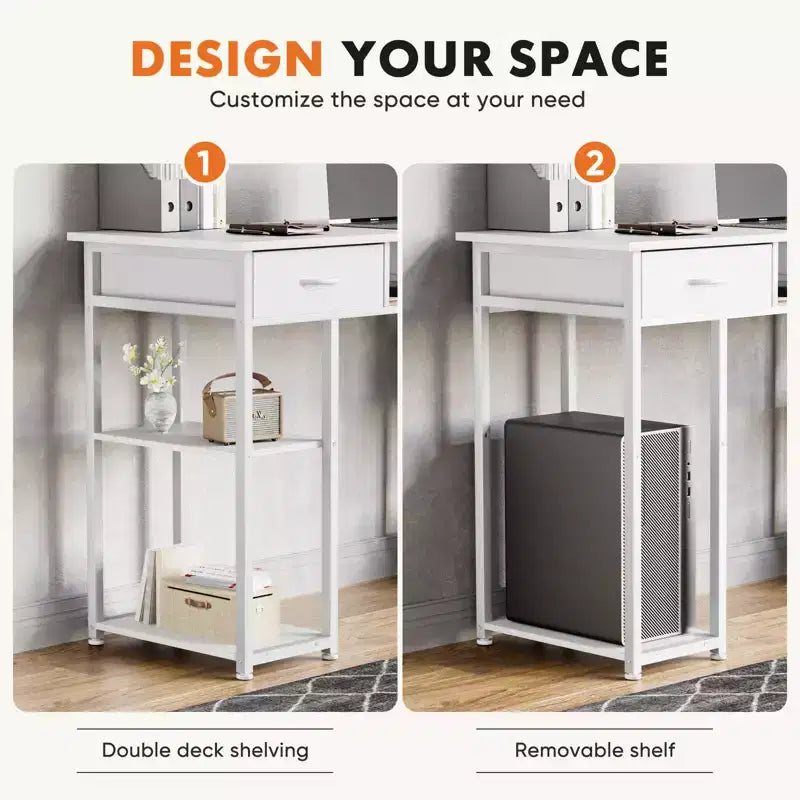 Bureau d'ordinateur avec tiroirs en tissu, bureau à domicile avec étagères de rangement, table de travail/d'étude moderne pour chambre à coucher avec pieds réglables