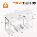 Bureau d'ordinateur avec tiroirs en tissu, bureau à domicile avec étagères de rangement, table de travail/d'étude moderne pour chambre à coucher avec pieds réglables