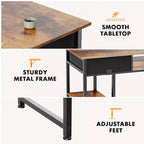 Bureau d'ordinateur avec tiroirs en tissu, bureau à domicile avec étagères de rangement, table de travail/d'étude moderne pour chambre à coucher avec pieds réglables