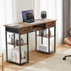 Bureau d'ordinateur avec tiroirs en tissu, bureau à domicile avec étagères de rangement, table de travail/d'étude moderne pour chambre à coucher avec pieds réglables