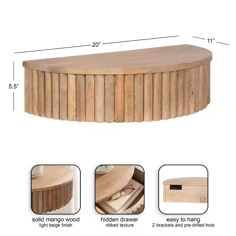 Table d'appoint murale cannelée Reid, 20x11x6, Naturel