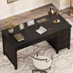 Bureau de style rustique avec tiroir classeur, bureau en bois de 136 cm pour bureau à domicile - Poste de travail robuste avec grand espace de rangement