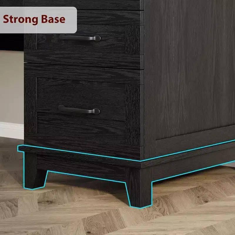 Bureau de style rustique avec tiroir classeur, bureau en bois de 136 cm pour bureau à domicile - Poste de travail robuste avec grand espace de rangement