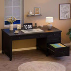 Bureau de style rustique avec tiroir classeur, bureau en bois de 136 cm pour bureau à domicile - Poste de travail robuste avec grand espace de rangement