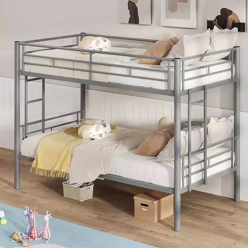 VECELO Metal Bunk Bed Twin Over Twin, Industrial Bunkbeds with Ladder and Full-Length Guardrail