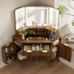 Coiffeuse d'angle de maquillage 47,2 po, petite coiffeuse d'angle moderne avec miroir, 1 tiroir et 2 armoires