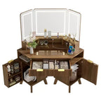 Coiffeuse d'angle de maquillage 47,2 po, petite coiffeuse d'angle moderne avec miroir, 1 tiroir et 2 armoires