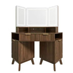 Coiffeuse d'angle de maquillage 47,2 po, petite coiffeuse d'angle moderne avec miroir, 1 tiroir et 2 armoires