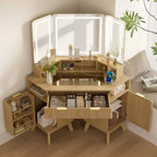 Coiffeuse d'angle de maquillage 47,2 po, petite coiffeuse d'angle moderne avec miroir, 1 tiroir et 2 armoires
