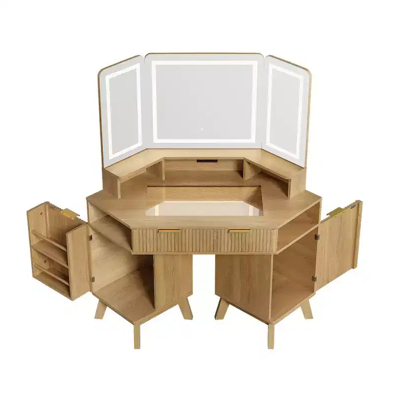 Coiffeuse d'angle de maquillage 47,2 po, petite coiffeuse d'angle moderne avec miroir, 1 tiroir et 2 armoires