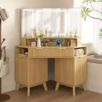 Whisen 47.2 Corner Makeup Vanity Desk, Modern Small Corner Dressing Table Vanity with Mirror, 1 Drawer & 2 Cabinets