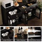 Buffet de rangement, Enfilade moderne avec portes cannelées en acrylique cintrées, Meuble de bar à café avec étagères réglables pour salon, cuisine