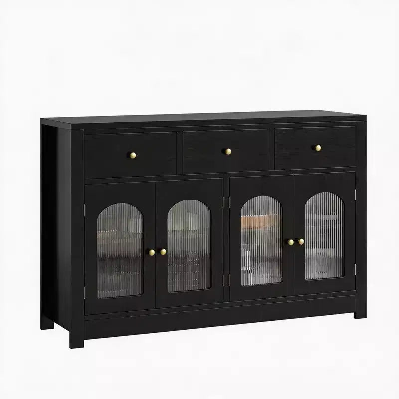 Buffet de rangement, Enfilade moderne avec portes cannelées en acrylique cintrées, Meuble de bar à café avec étagères réglables pour salon, cuisine