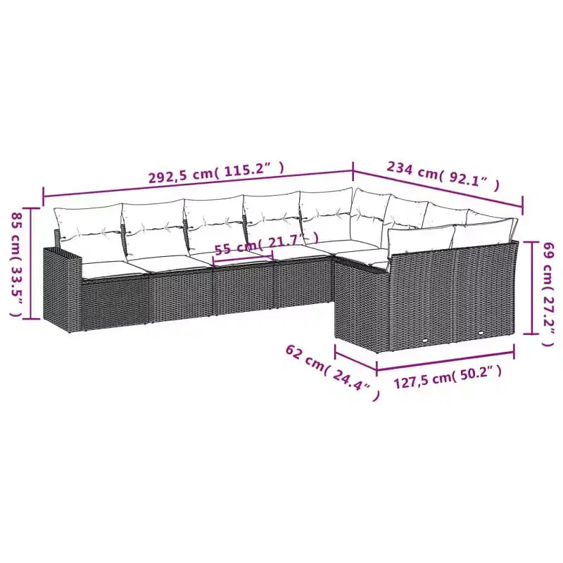 Ensemble de canapés de jardin noir en rotin PE Grand canapé de jardin modulable