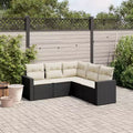 Salon de jardin en poly rotin noir, grand canapé d'angle modulable