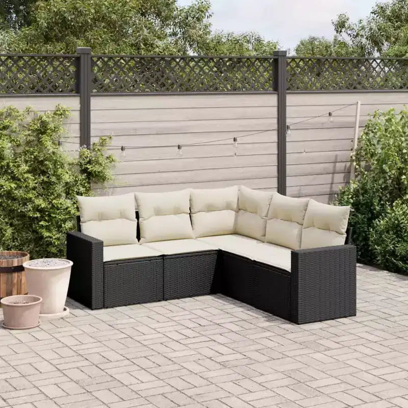 Salon de jardin en poly rotin noir, grand canapé d'angle modulable