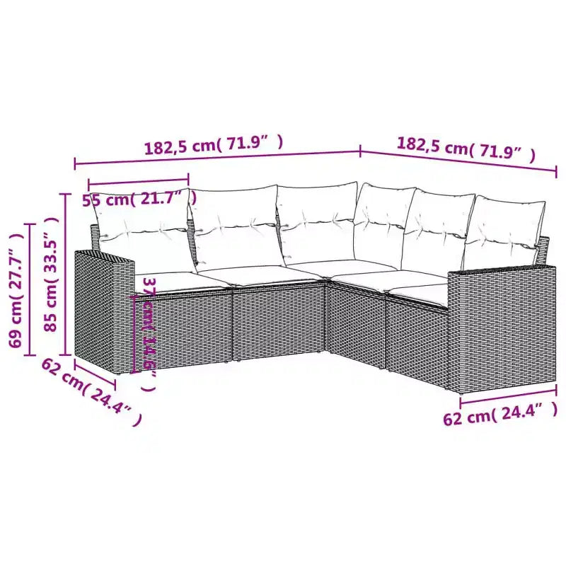 Salon de jardin en poly rotin noir, grand canapé d'angle modulable
